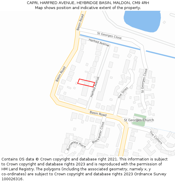 CAPRI, HARFRED AVENUE, HEYBRIDGE BASIN, MALDON, CM9 4RH: Location map and indicative extent of plot