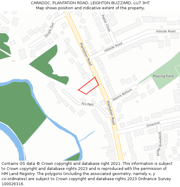 CARADOC, PLANTATION ROAD, LEIGHTON BUZZARD, LU7 3HT: Location map and indicative extent of plot