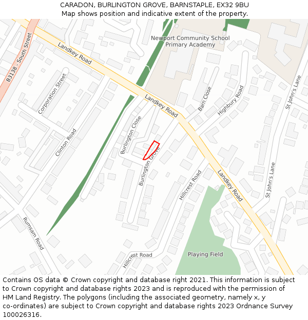 CARADON, BURLINGTON GROVE, BARNSTAPLE, EX32 9BU: Location map and indicative extent of plot