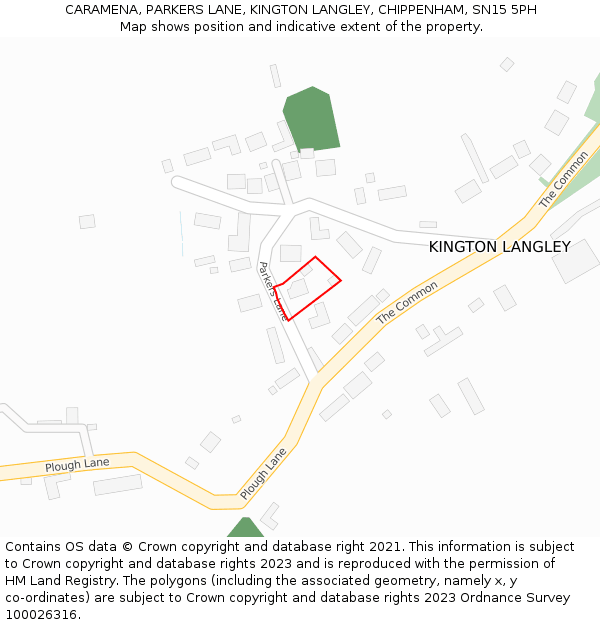 CARAMENA, PARKERS LANE, KINGTON LANGLEY, CHIPPENHAM, SN15 5PH: Location map and indicative extent of plot