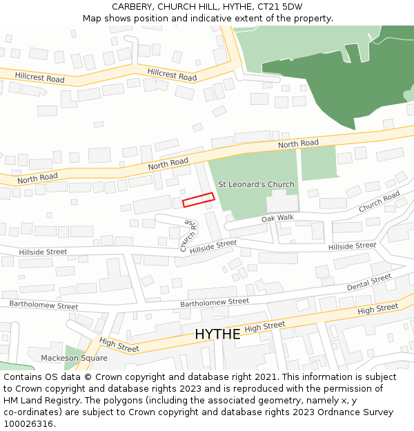 CARBERY, CHURCH HILL, HYTHE, CT21 5DW: Location map and indicative extent of plot