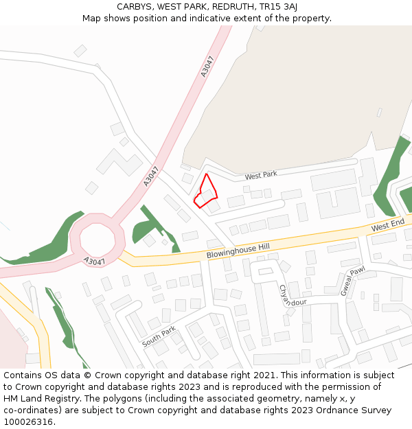 CARBYS, WEST PARK, REDRUTH, TR15 3AJ: Location map and indicative extent of plot