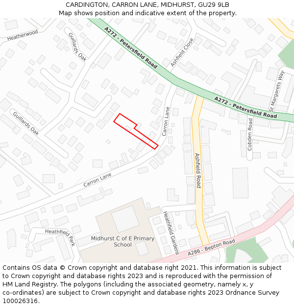 CARDINGTON, CARRON LANE, MIDHURST, GU29 9LB: Location map and indicative extent of plot