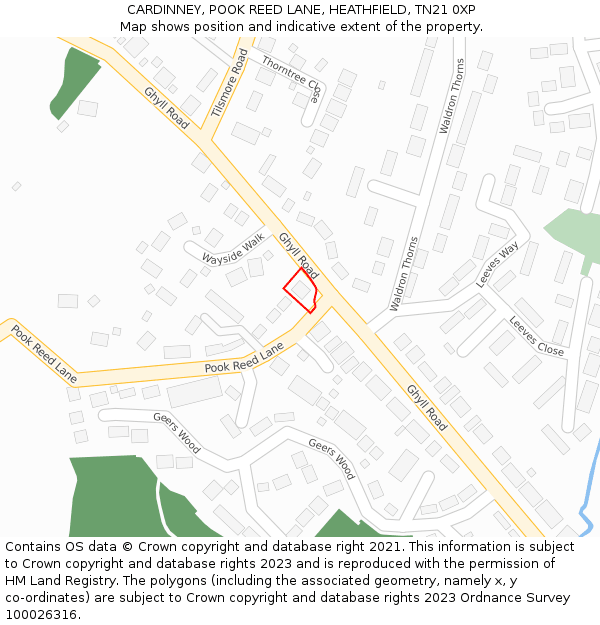 CARDINNEY, POOK REED LANE, HEATHFIELD, TN21 0XP: Location map and indicative extent of plot