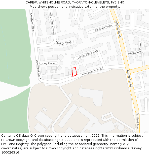 CAREW, WHITEHOLME ROAD, THORNTON-CLEVELEYS, FY5 3HX: Location map and indicative extent of plot