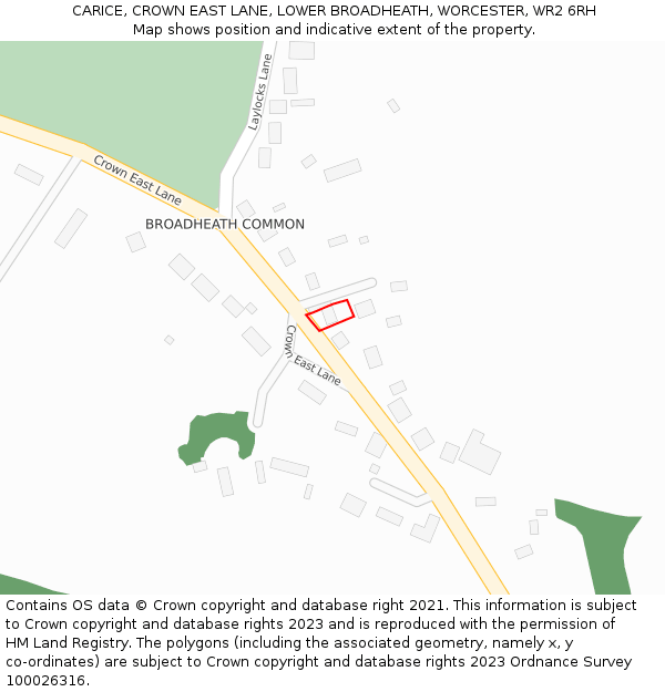 CARICE, CROWN EAST LANE, LOWER BROADHEATH, WORCESTER, WR2 6RH: Location map and indicative extent of plot