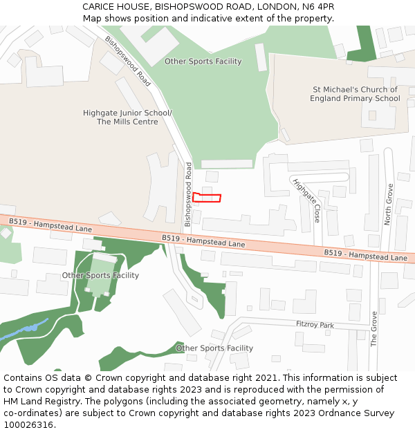 CARICE HOUSE, BISHOPSWOOD ROAD, LONDON, N6 4PR: Location map and indicative extent of plot