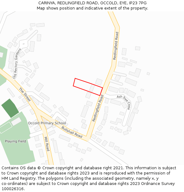 CARINYA, REDLINGFIELD ROAD, OCCOLD, EYE, IP23 7PG: Location map and indicative extent of plot