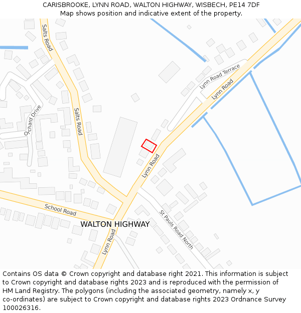 CARISBROOKE, LYNN ROAD, WALTON HIGHWAY, WISBECH, PE14 7DF: Location map and indicative extent of plot