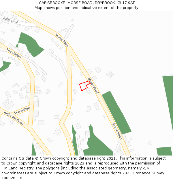 CARISBROOKE, MORSE ROAD, DRYBROOK, GL17 9AT: Location map and indicative extent of plot