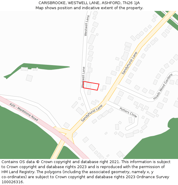 CARISBROOKE, WESTWELL LANE, ASHFORD, TN26 1JA: Location map and indicative extent of plot