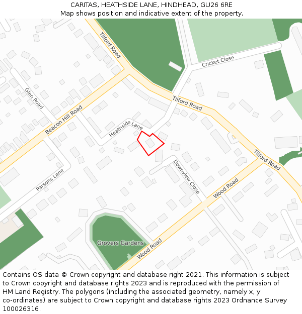 CARITAS, HEATHSIDE LANE, HINDHEAD, GU26 6RE: Location map and indicative extent of plot