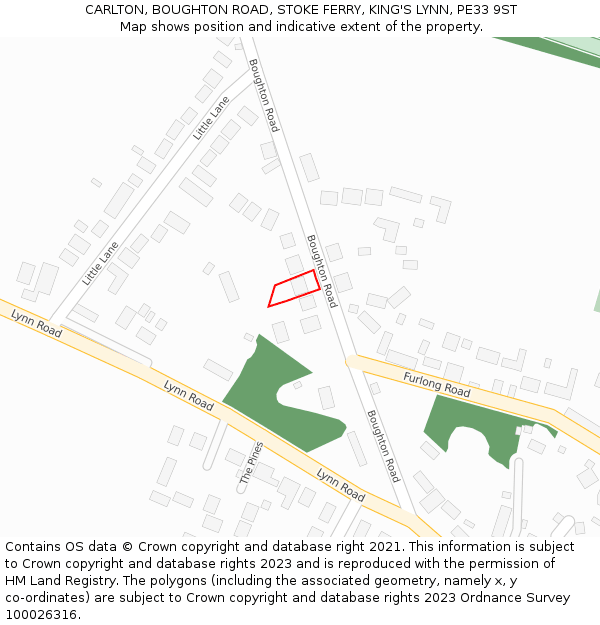 CARLTON, BOUGHTON ROAD, STOKE FERRY, KING'S LYNN, PE33 9ST: Location map and indicative extent of plot