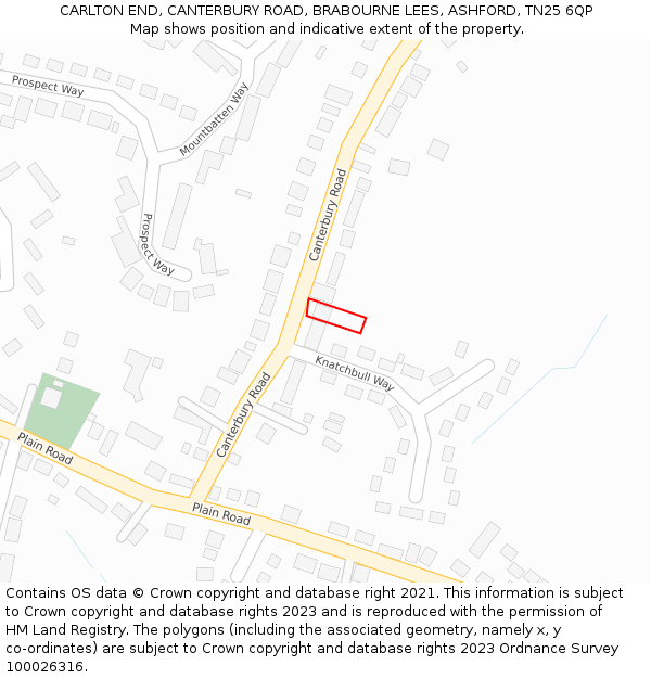 CARLTON END, CANTERBURY ROAD, BRABOURNE LEES, ASHFORD, TN25 6QP: Location map and indicative extent of plot