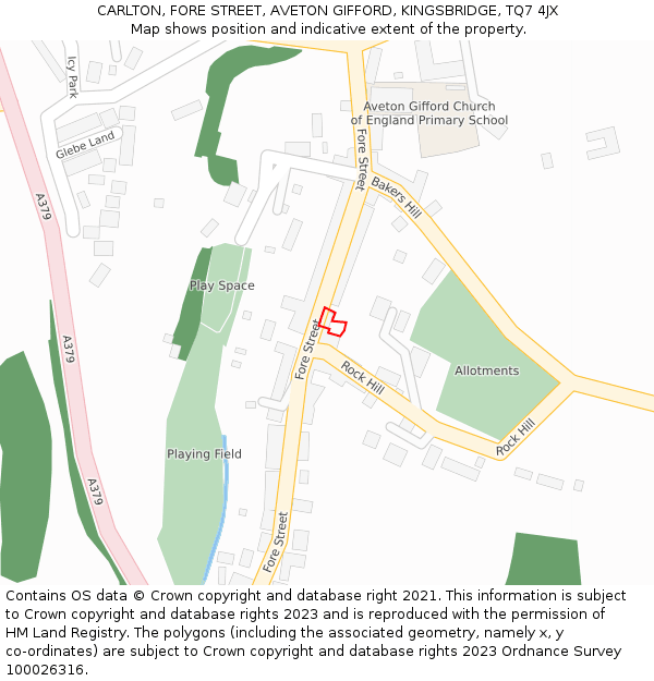 CARLTON, FORE STREET, AVETON GIFFORD, KINGSBRIDGE, TQ7 4JX: Location map and indicative extent of plot