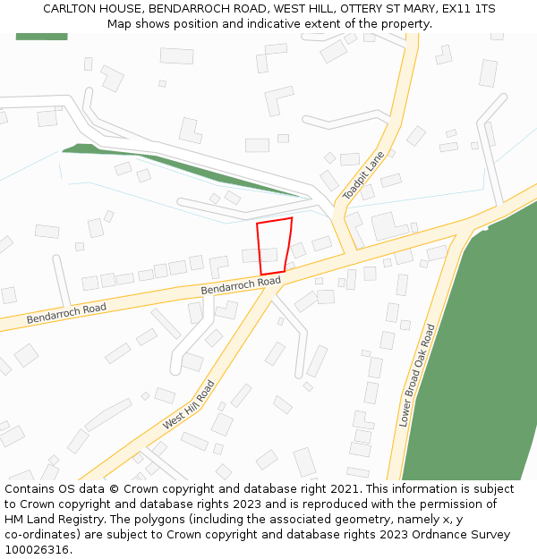 CARLTON HOUSE, BENDARROCH ROAD, WEST HILL, OTTERY ST MARY, EX11 1TS: Location map and indicative extent of plot