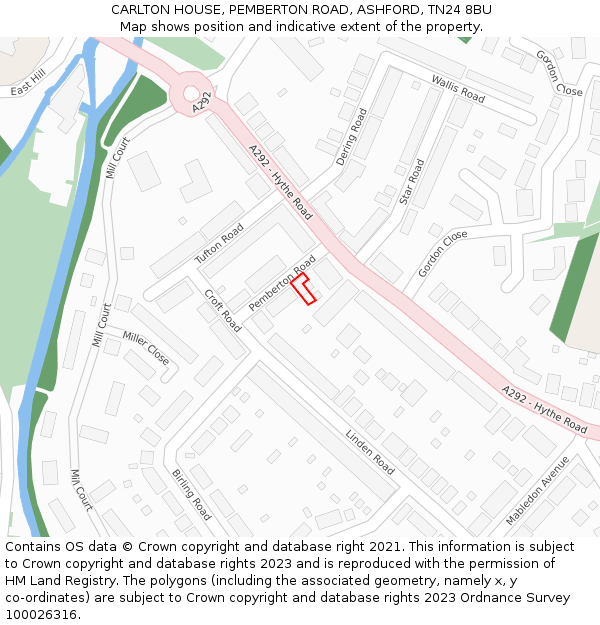 CARLTON HOUSE, PEMBERTON ROAD, ASHFORD, TN24 8BU: Location map and indicative extent of plot