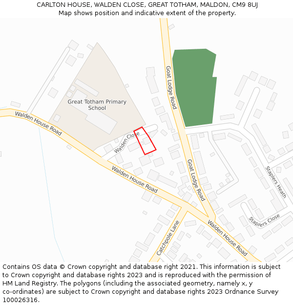 CARLTON HOUSE, WALDEN CLOSE, GREAT TOTHAM, MALDON, CM9 8UJ: Location map and indicative extent of plot