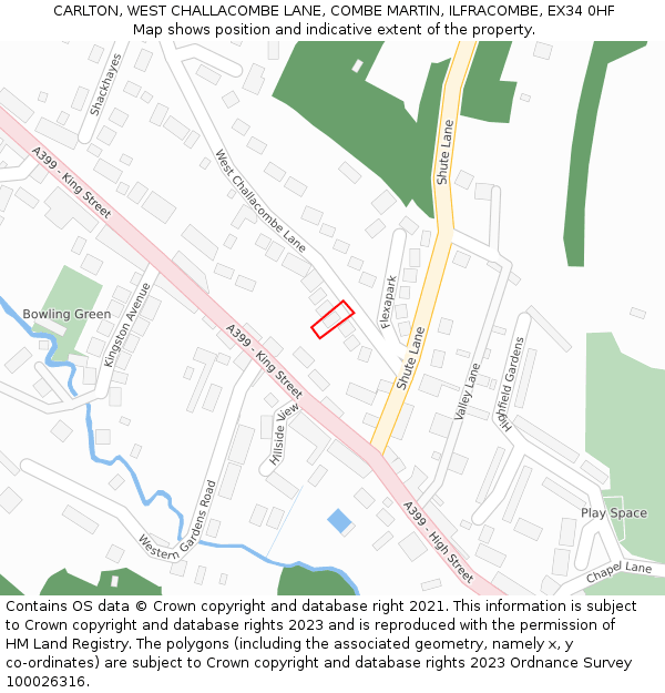 CARLTON, WEST CHALLACOMBE LANE, COMBE MARTIN, ILFRACOMBE, EX34 0HF: Location map and indicative extent of plot