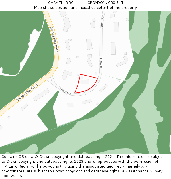 CARMEL, BIRCH HILL, CROYDON, CR0 5HT: Location map and indicative extent of plot