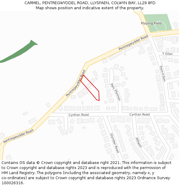 CARMEL, PENTREGWYDDEL ROAD, LLYSFAEN, COLWYN BAY, LL29 8FD: Location map and indicative extent of plot