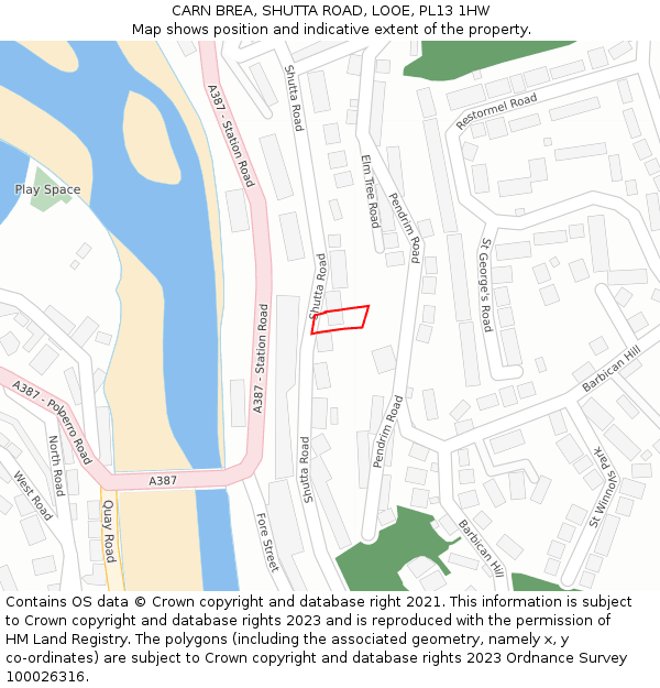 CARN BREA, SHUTTA ROAD, LOOE, PL13 1HW: Location map and indicative extent of plot