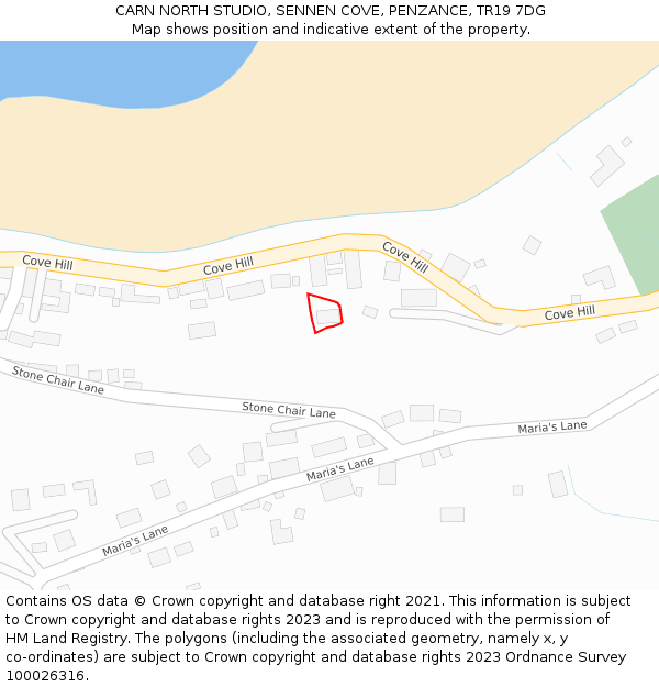 CARN NORTH STUDIO, SENNEN COVE, PENZANCE, TR19 7DG: Location map and indicative extent of plot