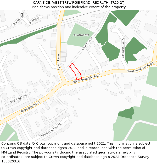 CARNSIDE, WEST TREWIRGIE ROAD, REDRUTH, TR15 2TJ: Location map and indicative extent of plot