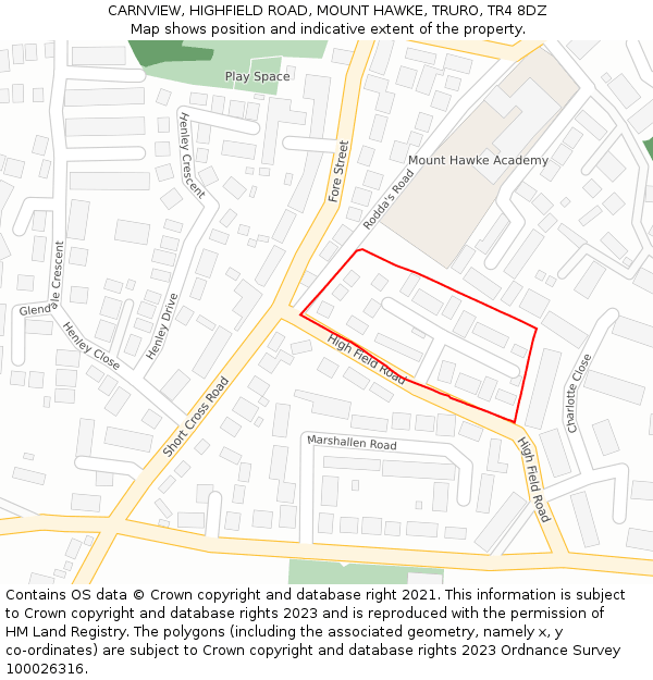 CARNVIEW, HIGHFIELD ROAD, MOUNT HAWKE, TRURO, TR4 8DZ: Location map and indicative extent of plot