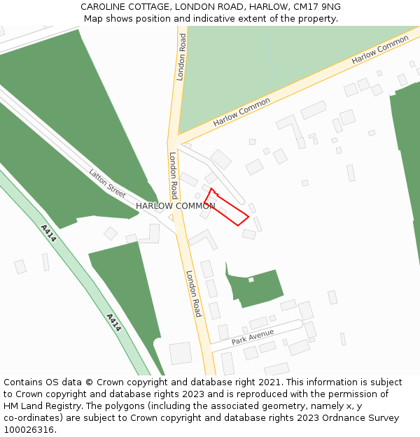 CAROLINE COTTAGE, LONDON ROAD, HARLOW, CM17 9NG: Location map and indicative extent of plot