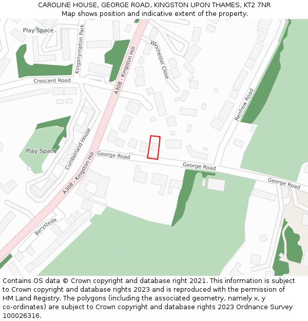 CAROLINE HOUSE, GEORGE ROAD, KINGSTON UPON THAMES, KT2 7NR: Location map and indicative extent of plot