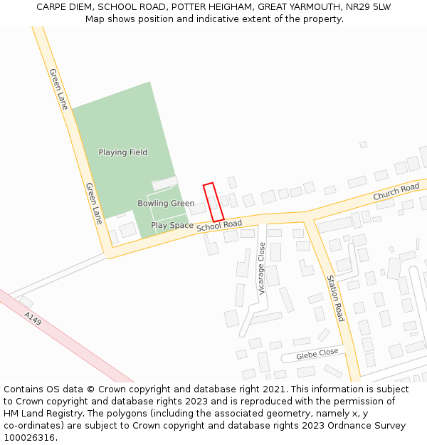 CARPE DIEM, SCHOOL ROAD, POTTER HEIGHAM, GREAT YARMOUTH, NR29 5LW: Location map and indicative extent of plot