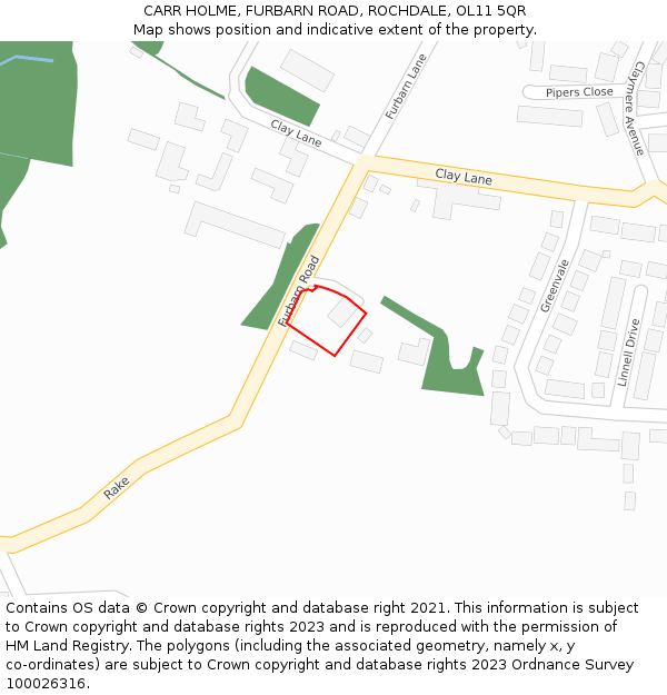 CARR HOLME, FURBARN ROAD, ROCHDALE, OL11 5QR: Location map and indicative extent of plot