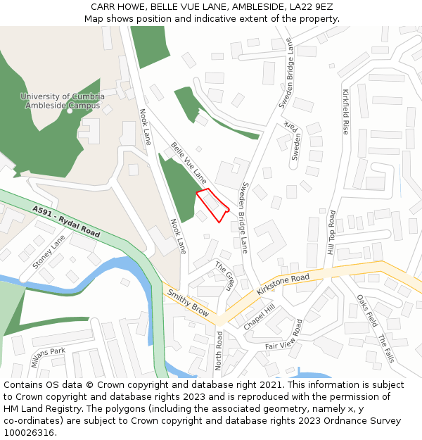 CARR HOWE, BELLE VUE LANE, AMBLESIDE, LA22 9EZ: Location map and indicative extent of plot