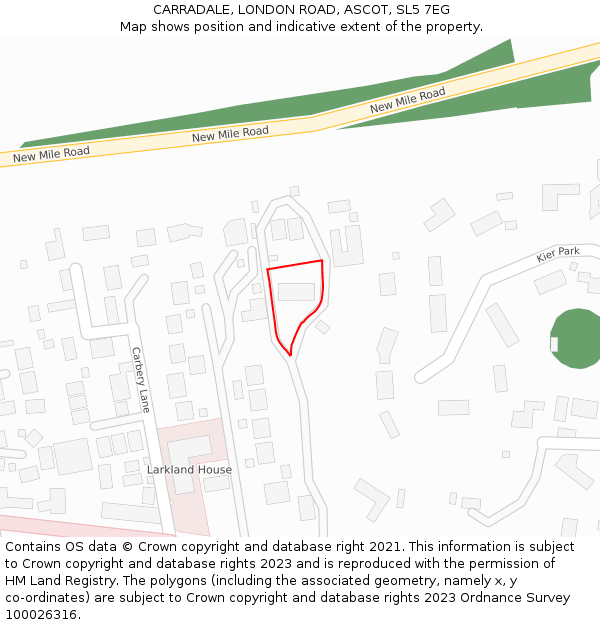 CARRADALE, LONDON ROAD, ASCOT, SL5 7EG: Location map and indicative extent of plot
