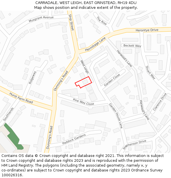 CARRADALE, WEST LEIGH, EAST GRINSTEAD, RH19 4DU: Location map and indicative extent of plot