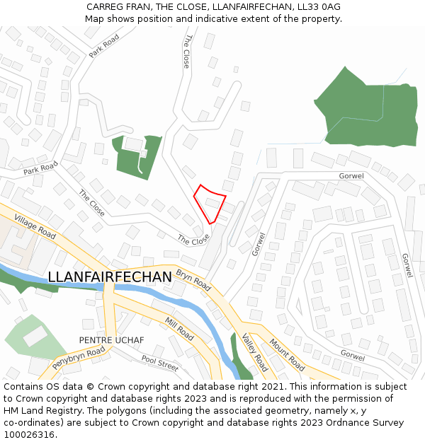 CARREG FRAN, THE CLOSE, LLANFAIRFECHAN, LL33 0AG: Location map and indicative extent of plot