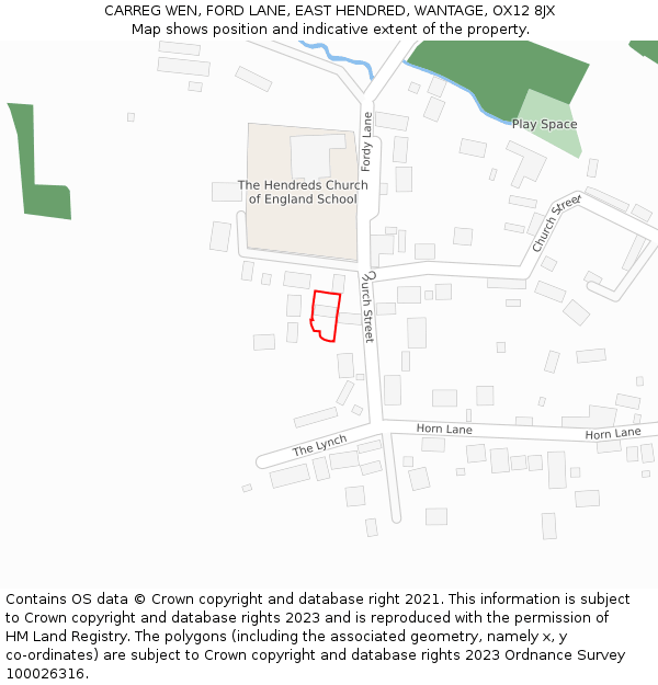 CARREG WEN, FORD LANE, EAST HENDRED, WANTAGE, OX12 8JX: Location map and indicative extent of plot