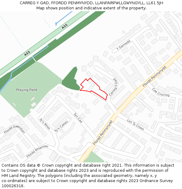 CARREG Y GAD, FFORDD PENMYNYDD, LLANFAIRPWLLGWYNGYLL, LL61 5JH: Location map and indicative extent of plot