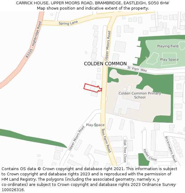 CARRICK HOUSE, UPPER MOORS ROAD, BRAMBRIDGE, EASTLEIGH, SO50 6HW: Location map and indicative extent of plot