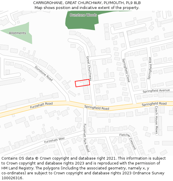 CARRIGROHANE, GREAT CHURCHWAY, PLYMOUTH, PL9 8LB: Location map and indicative extent of plot