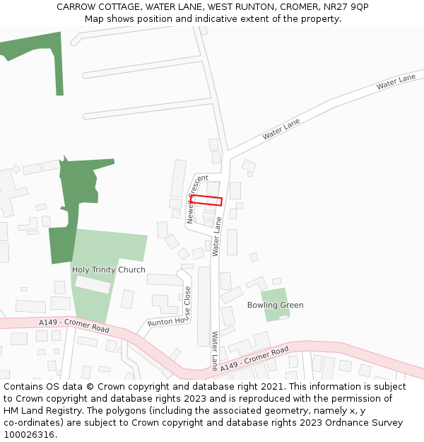 CARROW COTTAGE, WATER LANE, WEST RUNTON, CROMER, NR27 9QP: Location map and indicative extent of plot