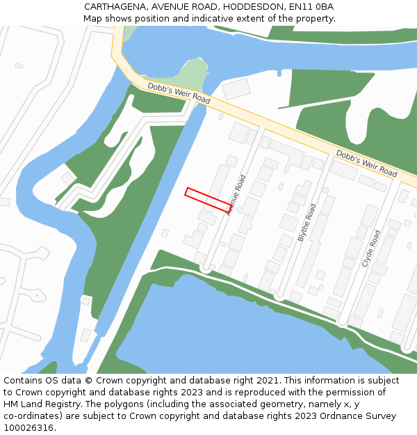 CARTHAGENA, AVENUE ROAD, HODDESDON, EN11 0BA: Location map and indicative extent of plot