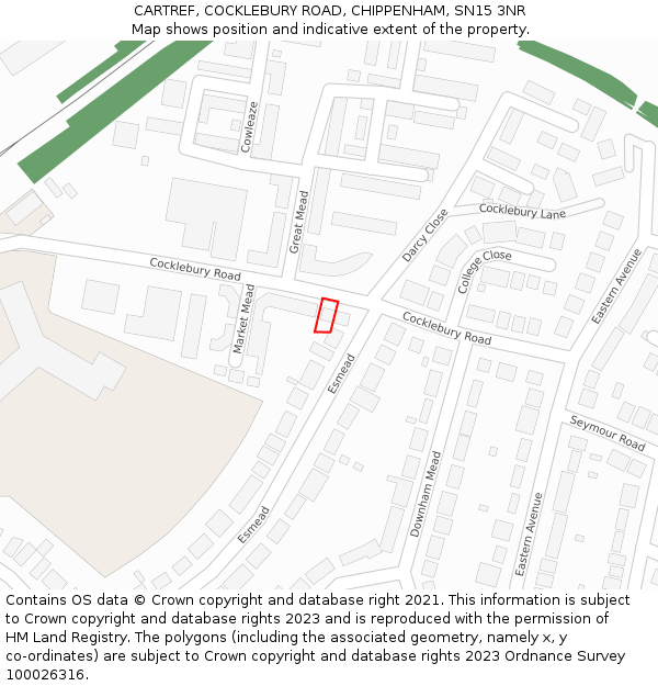 CARTREF, COCKLEBURY ROAD, CHIPPENHAM, SN15 3NR: Location map and indicative extent of plot