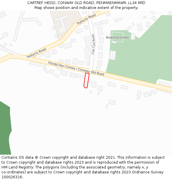 CARTREF HEDD, CONWAY OLD ROAD, PENMAENMAWR, LL34 6RD: Location map and indicative extent of plot
