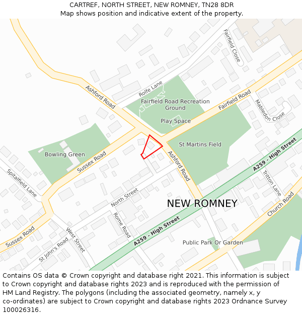 CARTREF, NORTH STREET, NEW ROMNEY, TN28 8DR: Location map and indicative extent of plot