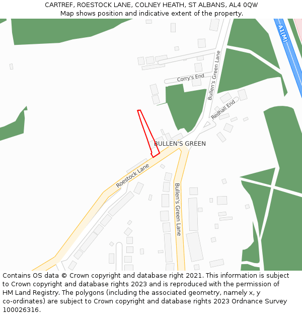 CARTREF, ROESTOCK LANE, COLNEY HEATH, ST ALBANS, AL4 0QW: Location map and indicative extent of plot