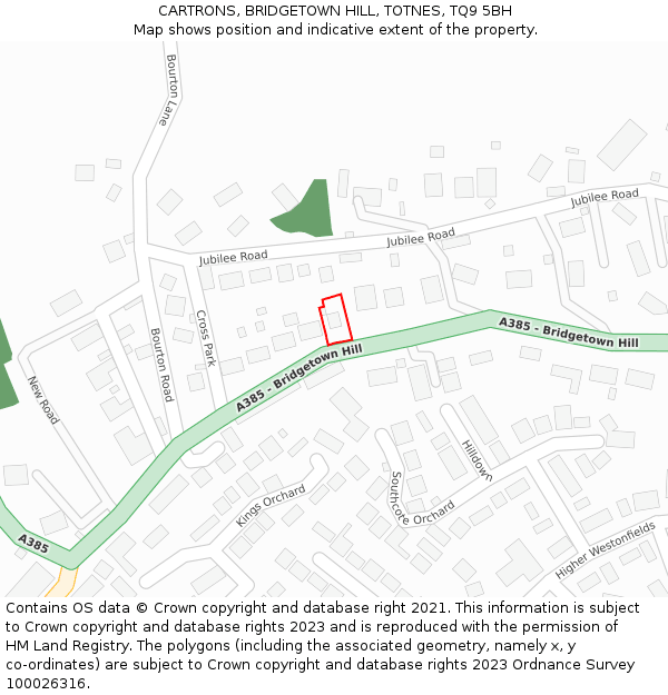 CARTRONS, BRIDGETOWN HILL, TOTNES, TQ9 5BH: Location map and indicative extent of plot