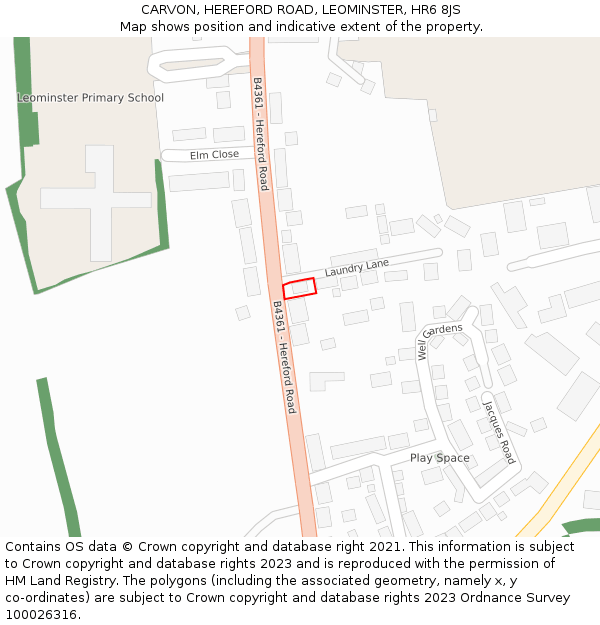 CARVON, HEREFORD ROAD, LEOMINSTER, HR6 8JS: Location map and indicative extent of plot