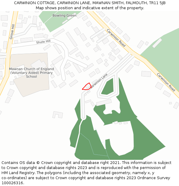 CARWINION COTTAGE, CARWINION LANE, MAWNAN SMITH, FALMOUTH, TR11 5JB: Location map and indicative extent of plot